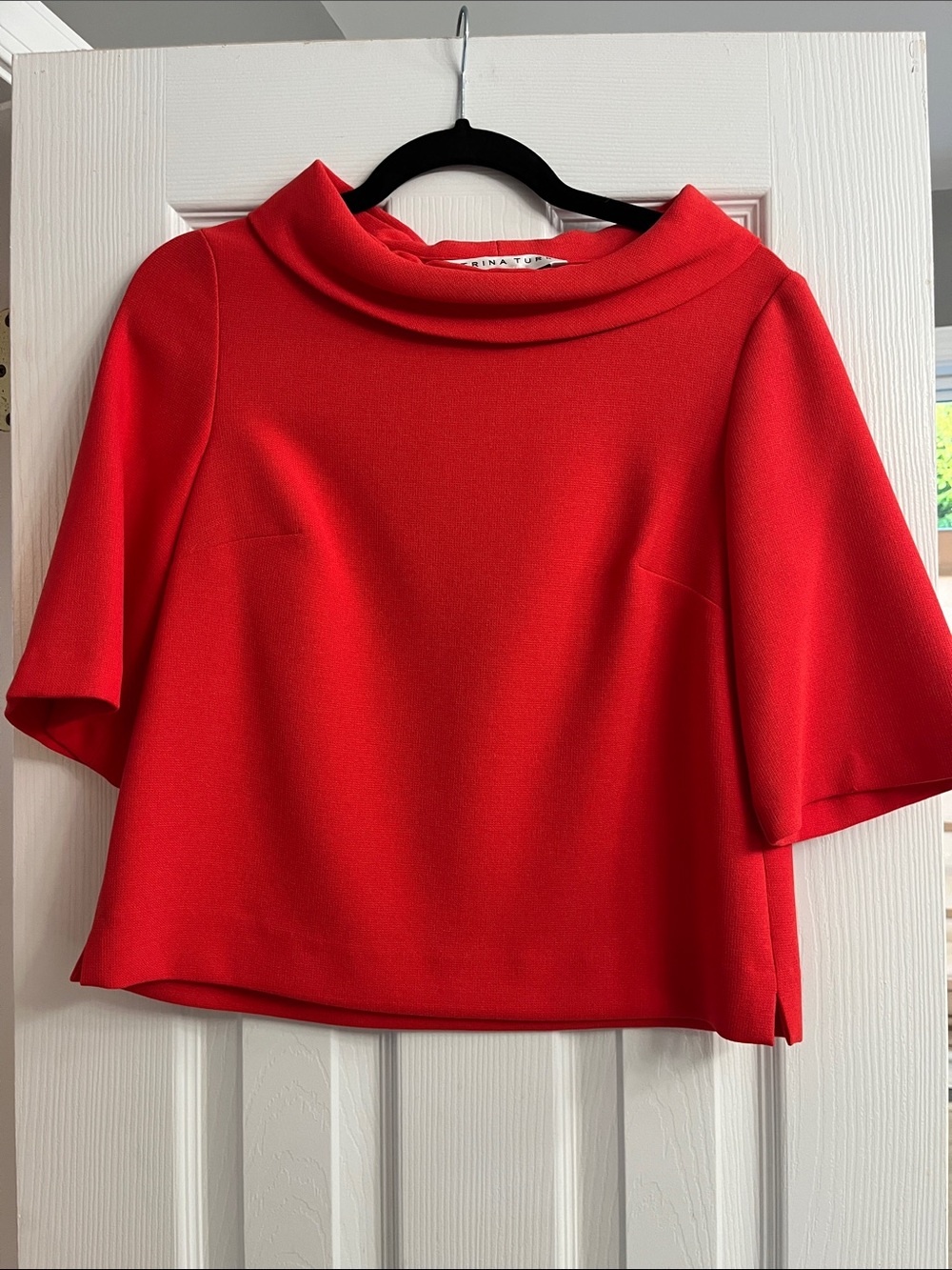 Trina Turk Vibrant Red Cowl-Neck Short Sleeve Top